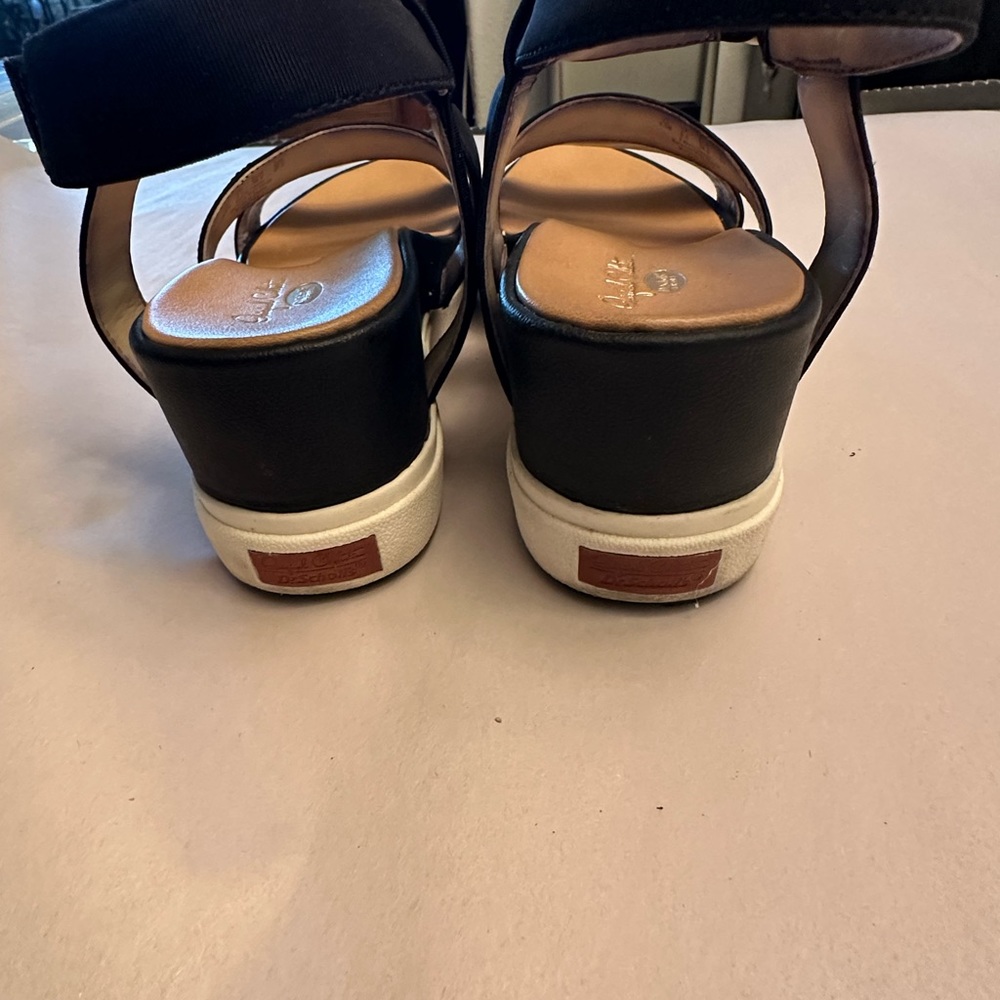 Dr school’s black ankle closure sandal wedges